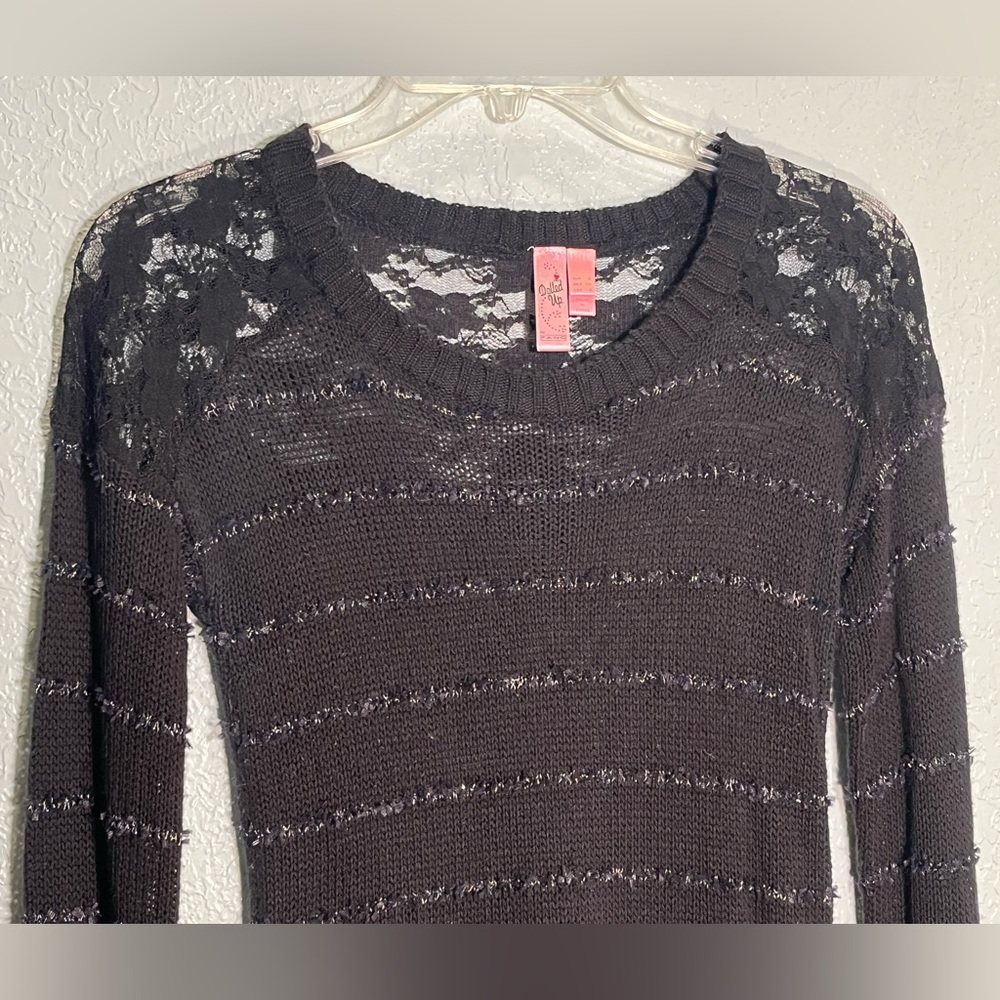DOLLED UP by Fang Cute & Sexy Black Sweater w/Lace & Metallic Details Size S - Picture 10 of 10